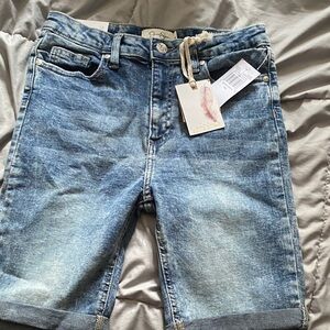 Jessica Simpson Blue Denim Bermuda Shorts with Rope Tie